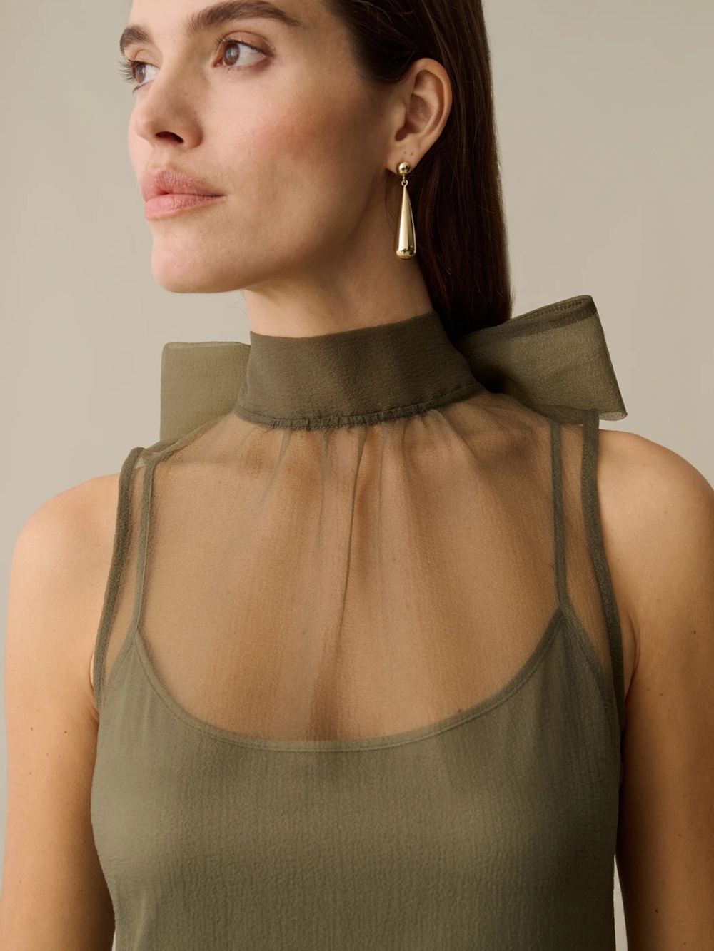 NWT CAARA Alette Organza Elegant Moss Grey Olive Dress S , L ,XS ,M - Picture 3 of 10